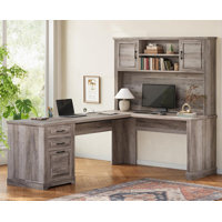Farmhouse L Shaped Desk With Hutch And 3 Drawers, 68.9" Executive Office Desk With File Drawer And Power Outlet, Corner Computer Desk With Storage She by Lark Manor