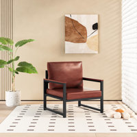 Mid Century Modern Accent Chair With Wood Frame, PU Leather Reading Armchair, Reading Leisure Dining Seating & Booth For Living Room Bedroom Waiting R