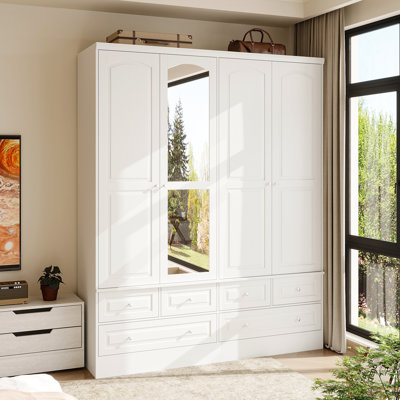 4-Door 6-Drawer Wardrobe With Mirror by Lark Manor
