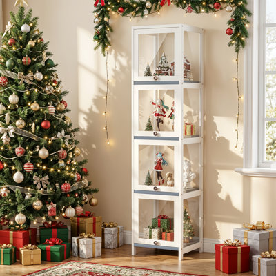 4-Tier Display Cabinet With Flip Up Door, Curio Cabinet Collection Display Case Showcase Bookshelf by Ebern Designs