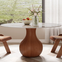 Ikerne Farmhouse Kitchen Table Vase-shaped Pedestal Dining Table Circular For 4/6/8 by Brayden Studio