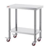 30x18x34 Inch Stainless Steel Work Table 3-Stage Adjustable Shelf with 4 Wheels by 17 Stories