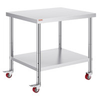 30x36x34 Inch Stainless Steel Work Table 3-Stage Adjustable Shelf with 4 Wheels by 17 Stories