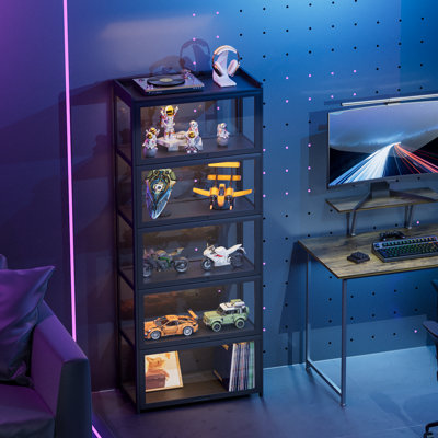 5-Tier Display Cabinet With Flip Up Door, Curio Cabinet Collection Display Shelf Showcase Bookcase by Ebern Designs