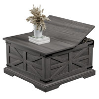Farmhouse Coffee Table, Square Wood Center Table with Storage and Lift Top, Metal Corners for Living Room, by Gracie Oaks