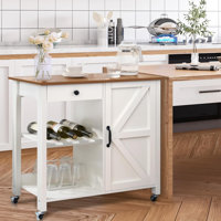 Kitchen Island Cart,Cart Station, Kitchen Cart with Adjustable Shelf & Wine Rack, Microwave Cart with Storage, Rolling Kitchen Island with Storage on by August Grove