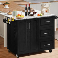 Kitchen Island Cart with Drop Leaf & Drawers,Kitchen Island with Storage Cabinet on Wheels, Spice Rack, Towel Rack, Rolling Kitchen Island Table Break by Winston Porter