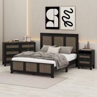 4-Pieces Bedroom Sets, Farmhouse Platform Bed With Wooden Strip Decoration by Red Barrel Studio