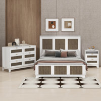 4-Pieces Bedroom Sets, Farmhouse Platform Bed With Wooden Strip Decoration by Red Barrel Studio