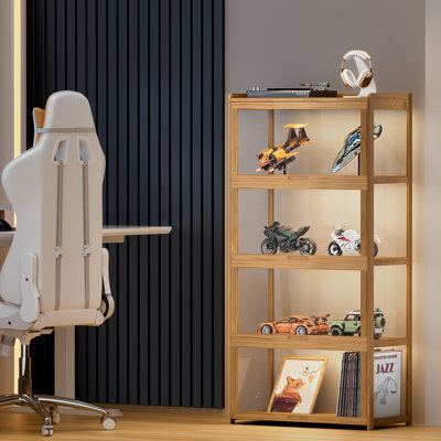 4-Tier Display Cabinet With Flip Up Door, Curio Cabinet Collection Display Shelf Showcase Bookcase by Rebrilliant