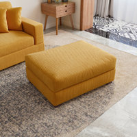 Upholstered Square Corduroy Ottoman with Solid Wood Legs, Single Ottoman Modular Part For Sectional Sofa by Ebern Designs