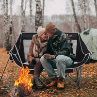 Heated Double Camping Loveseat with Cupholders, Storage, Power Bank, Heavy Duty Outdoor Chair by Latitude Run