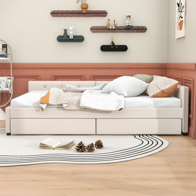 Upholstered Daybed with Built-in USB Ports and Two Storage Drawers by Latitude Run