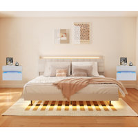 3-Pieces Bedroom Sets,Floating Bed Frame With LED Light And Charging Station And Two LED Nightstand With 2 High Gloss Drawers by Wrought Studio