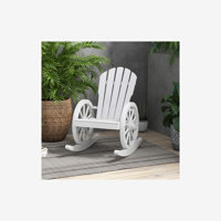 Outsunny Wooden Rocking Chair, Adirondack Rocker Chair w/ Slatted Design and Oversized Back, Outdoor Rocking Chair with Wagon Wheel Armrest for Porch, by Beachcrest Home