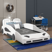 Twin Size Race Car-Shaped Platform Bed With Wheels