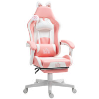 Racing Gaming Chair with Cat Ears, Reclining Faux Leather Computer Chair with Footrest, Pink by Ebern Designs