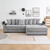 111" Sofa with cup holders reversible chaise lounge by Latitude Run