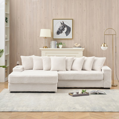 111" Sofa with cup holders reversible chaise lounge by Latitude Run