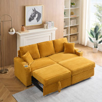 Sofa with Hidden Chaise Longue,Cup Holders and Pillows by Latitude Run