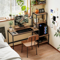59" Computer Desk with Monitor Stand, 4-Tier Reversible Home Office Desk with Printer Shelf, Brown by 17 Stories