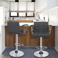 Bar Stools Set Of 2,Armrest Adjustable Swivel Barstools With Back,Double Needle PU Leather Counter Height Bar Stools For Kitchen Island,