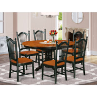 7-Piece Black and Cherry Finish Solid Wood Top Dining Table with 6 Chairs with Lattice Back by Darby Home Co