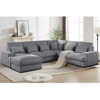 7 - Piece 131" Wide Freestyle Sectional Sofa, Corduroy Sectional Couches U Shape With Ottoman For Living Room/Apartment by Latitude Run