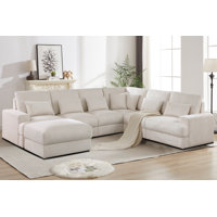 7 - Piece 131" Wide Freestyle Sectional Sofa, Corduroy Sectional Couches U Shape With Ottoman For Living Room/Apartment by Latitude Run