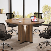 Crownover 39" Round Conference Table for 4 People, Wooden Meeting Table for Seminar by George Oliver
