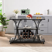 Industrial Bar Cart Kitchen Bar&Serving Cart for Home with Wheels 3 -Tier Storage Shelves by Trent Austin Design