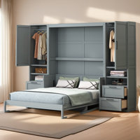 Queen Size Murphy Bed Wall Bed With Closet ,Drawers And Shelves