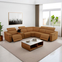 Top Breathing Leather 6-Piece 119" Living Room Recliner Sofa With Console