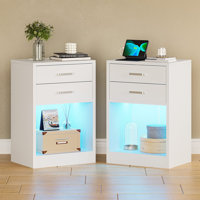 Led Nightstands Set Of 2,nightstand With Charging Station, Bedside Table With Power Outlets And Drawer by Brayden Studio
