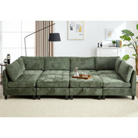 Chenille Sleeper Sectional Corner Couch Modular Sofa Bed With Storage Chaise by Latitude Run