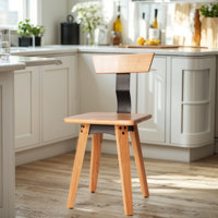 Minimalist Oak Wood Bar Counter Stool With Back Support Armless Barstools Chairs For Kitchen Island Bar Club by George Oliver