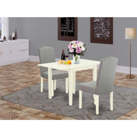 3-Piece Linen White Finish Solid Wood Top Dining Table Set by Red Barrel Studio