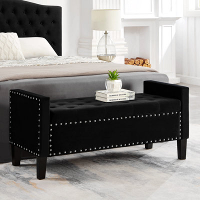 Upholstered Tufted Button Storage Bench with Armrest by Lark Manor