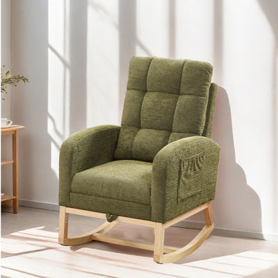 Elegant Modern Accent Rocking Chair With Solid Wood Legs, Adjustable Footrest, Side Pocket, And High Backrest