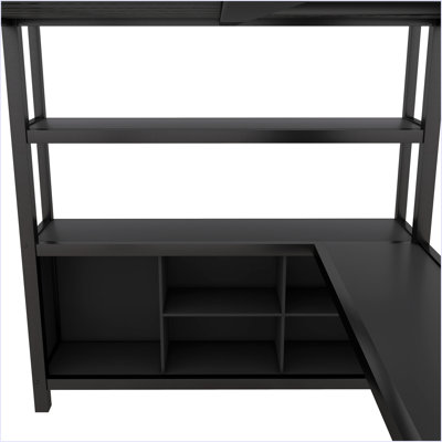 Metal Loft Bed With Wardrobe And L-Shaped Desk, Full Size Loft Bed With Storage Cubes And Shelves by Harriet Bee
