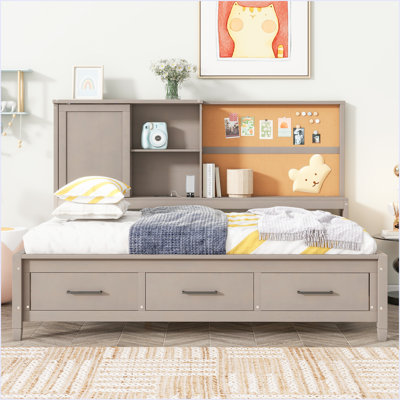 Twin Size Lounge Daybed With Storage Shelves, Cork Board, USB Ports And 3 Drawers by Wildon Home