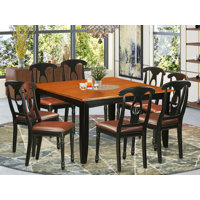 7-Piece Square Black & Cherry Finish Solid Wood Top Dining Table with 6-Chairs with Lattice Back by Canora Grey