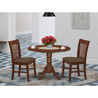 3-Piece Round Natural Oak Finish Solid Wood Top Dining Table with 2-Chairs with Lattice Back by Canora Grey