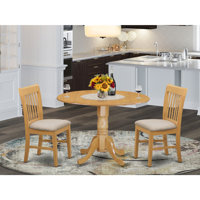 3-Piece Round Natural Oak Finish Solid Wood Top Dining Table with 2-Chairs with Lattice Back by Canora Grey
