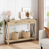 Farmhouse Entryway Table With Rattan Drawers, Console Table For Entryway, 43" Wood Sofa Table With Storage Living Room, Hallway by 17 Stories