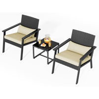 Penland 2-Person Patio Furniture Set, 3-Piece Wicker Lounge Set with Cushions and Coffee Table
