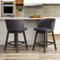 2 Pcs Counter Height Bar Stools Fabric Upholstered Island Stools With 360° Swivel Seat Beige by Corrigan Studio