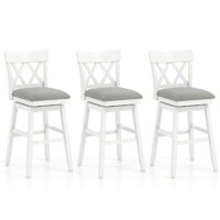 3 Pcs 30" Bar Stool Wooden Chair With Contoured Backrest Swivel Padded Seat For Kitchen by Red Barrel Studio