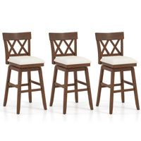 3 Pcs 30" Bar Stool Wooden Chair With Contoured Backrest Swivel Padded Seat For Kitchen by Red Barrel Studio