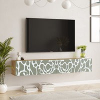 Future Tv Unit Uv Print Dubrovnik Green Color, 70-inches Floating Entertainment Center Console With Storage Shelves & Doors